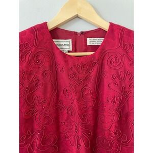 Vintage Karin Stevens Beaded Embellished Burgundy Short Sleeved Dress